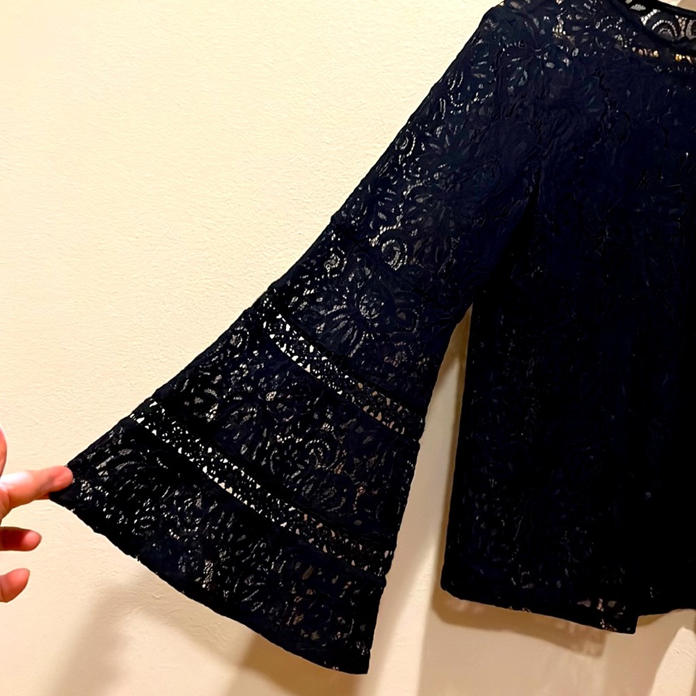 Loft dark blue lace top with bell sleeves - Picture 4 of 15